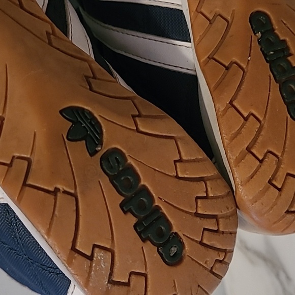 Vintage Adidas Goodyear Monaco Navy Quilted White Leather Racing Shoes Mens 8.5 - Picture 13 of 16